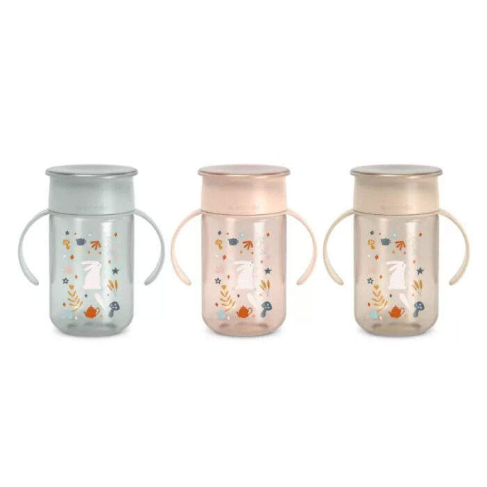 Se presentan tres vasos para beber con asas Suavinex Vaso Aprendizaje 360 Wonderland