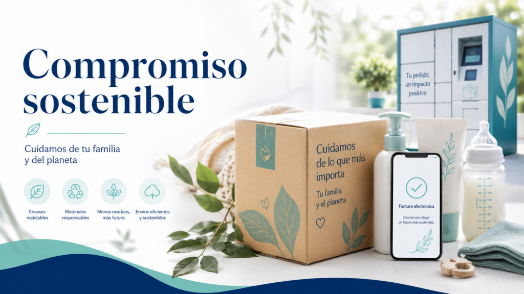 Compromiso sostenible de Parafarmababy: packaging reciclable, envíos eficientes y materiales responsables