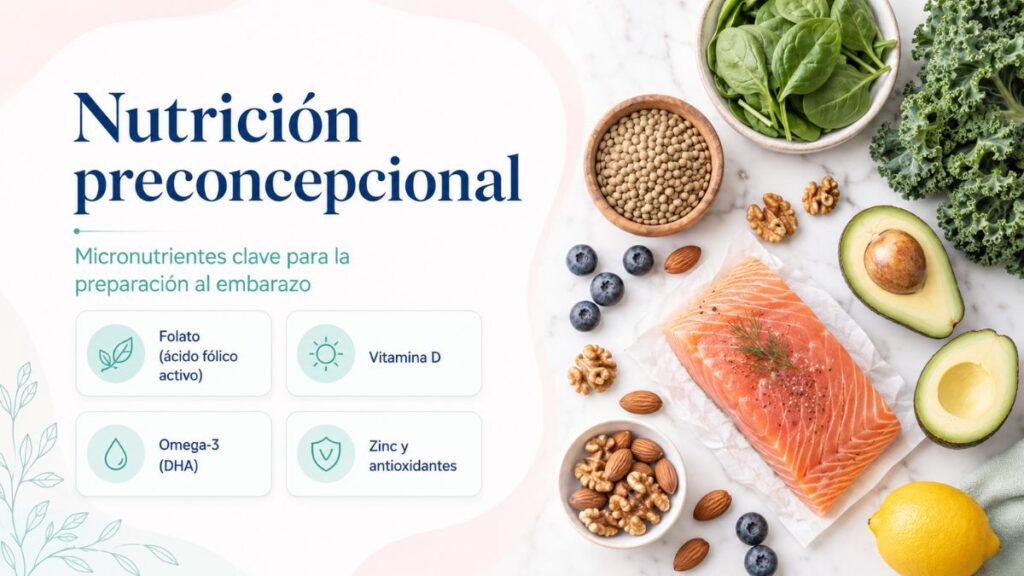 Alimentos ricos en folato, omega-3 y micronutrientes clave para la nutrición preconcepcional
