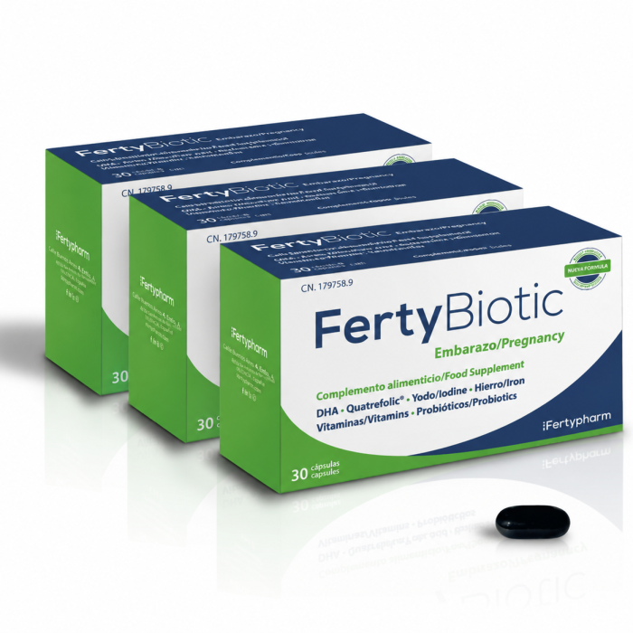 Pack de 3 cajas de FertyBiotic Embarazo de Fertypharm, 30 c&aacute;psulas cada una