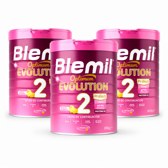 Pack de 3 latas de Blemil 2 Optimum Evolution leche de continuación 800 g Ordesa