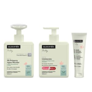 Cosmetica-Bebe-Sistema-3-Pasos-prod-02 Agua micelar 500 ml, linimento 500 ml y pomada protectora reparadora 50 ml del set cambio de pañal 3 pasos Suavinex