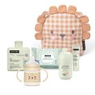 Contenido de la mochila Suavinex León: biberón con asas, crema del pañal, toallitas y colonia Memories