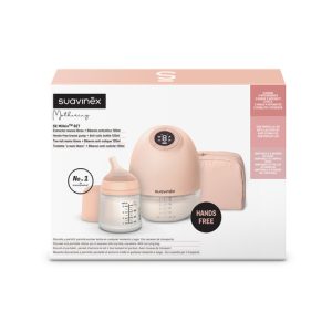 Caja del pack Suavinex extractor manos libres SX Milkin más biberón Zero.Zero 120 ml